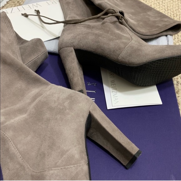 Highland Block Heel Gray Suede Over The Knee Boots - Picture 3 of 6